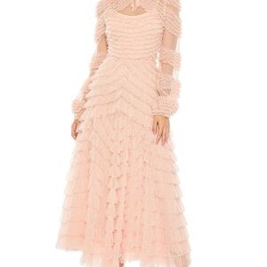 Mac Duggal Pink Ruffled Bishop Sleeve Gown for Weddings style 8057